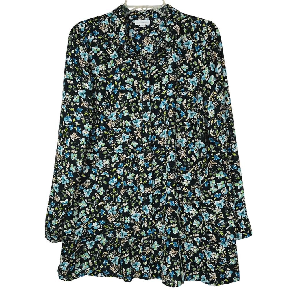 J. Jill floral tiered layered button up blouse, dark floral, size M, EUC